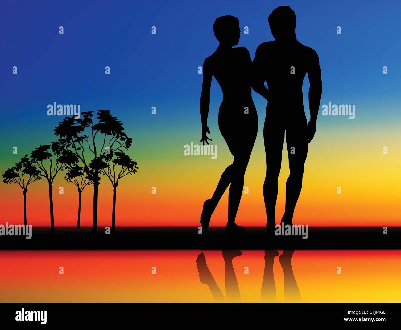 Vector drawing of couple silhouettes on walking position Stock Vector ...