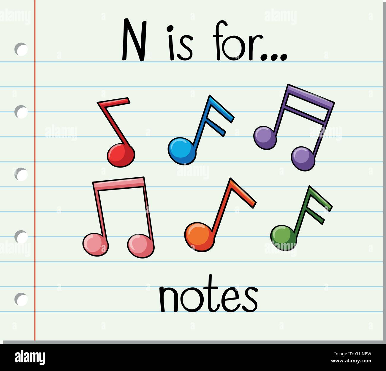 Flashcard letter N is for notes illustration Stock Vector