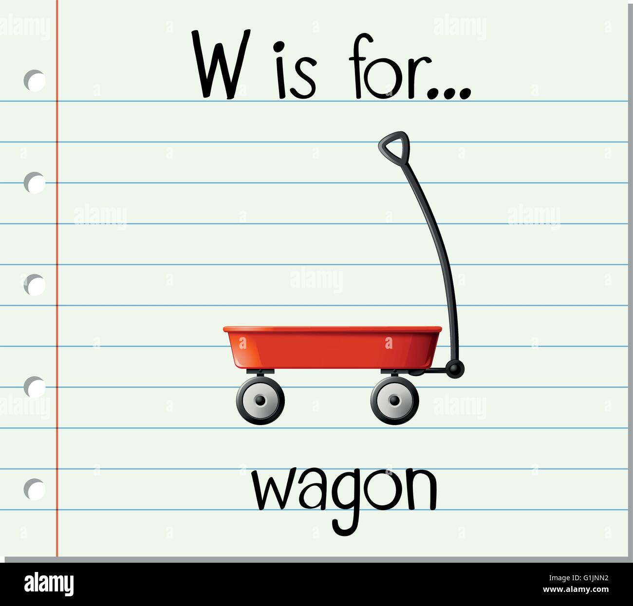 Flashcard letter W is for wagon illustration Stock Vector