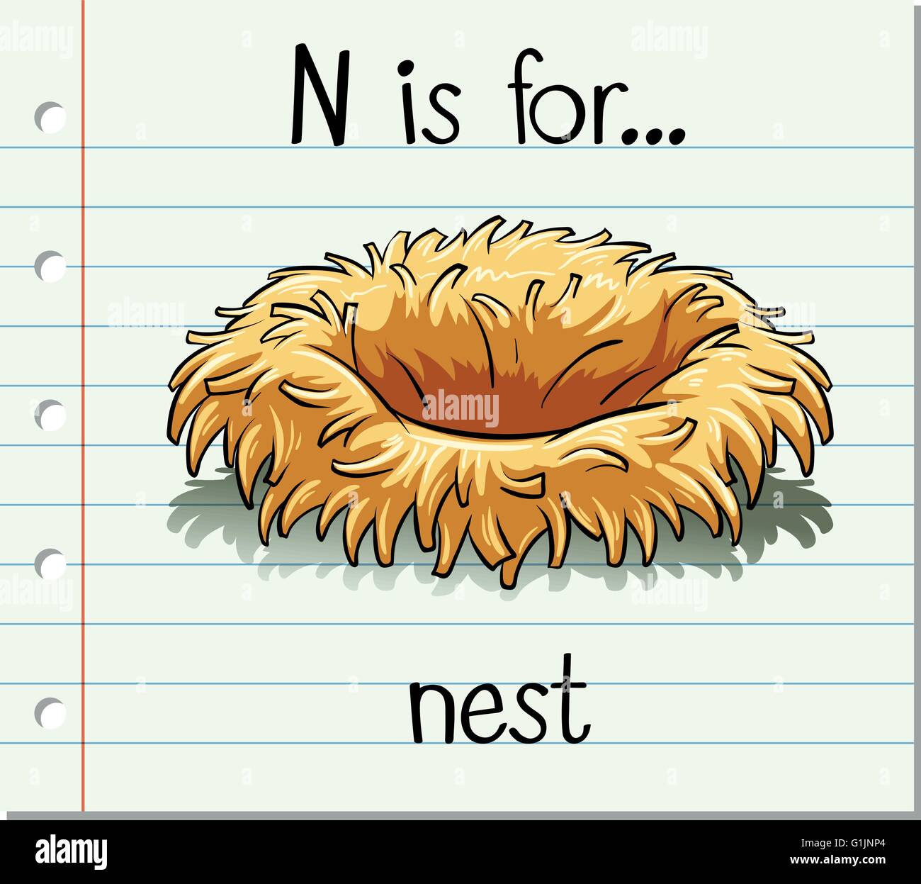 Flashcard letter N is for nest illustration Stock Vector