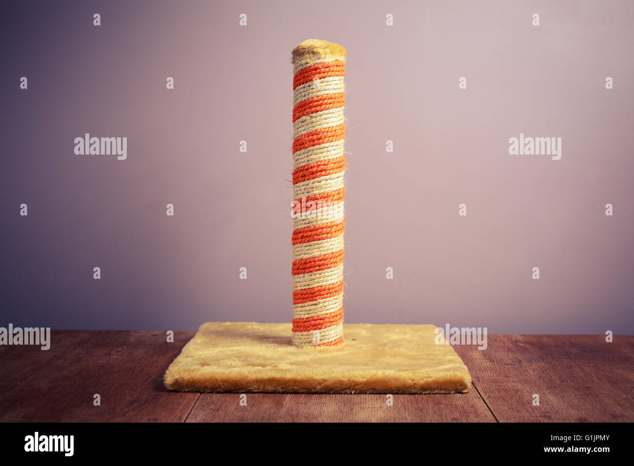 A cat's scratching post against a purple background Stock Photo Alamy