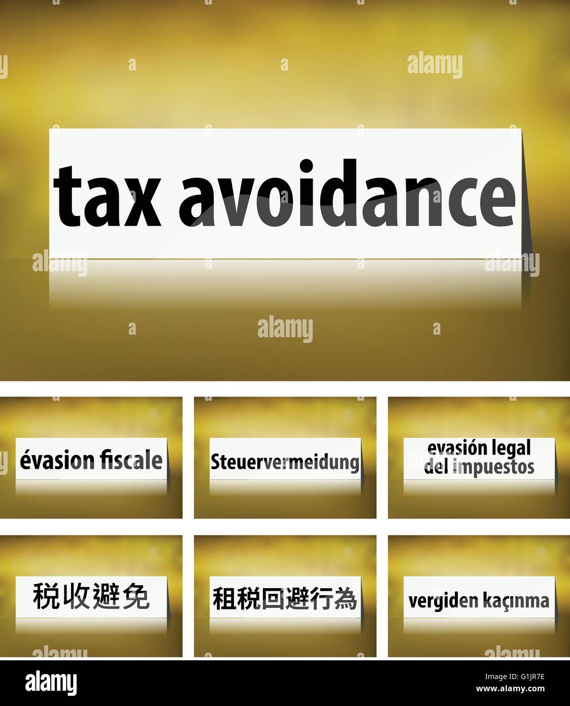 Illustration of Tax Avoidance Concept on white background in seven languages Stock Vector