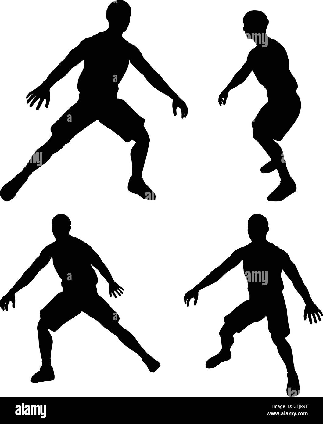 EPS 10 vector basketball players silhouette collection in defence Stock