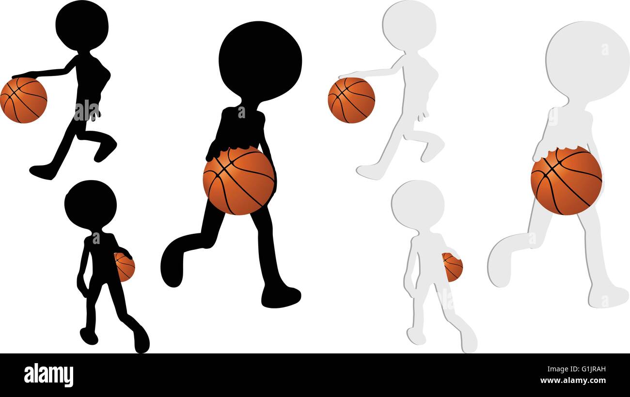 EPS 10 vector basketball players silhouette collection in dribble position Stock Vector