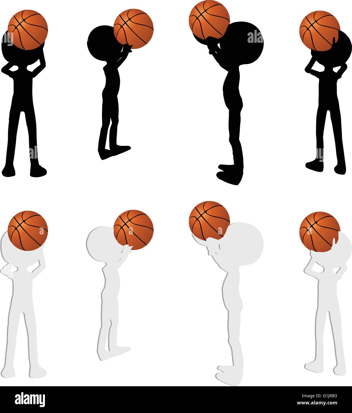 EPS 10 vector basketball players silhouette collection in free throw