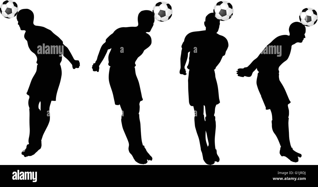 Strike Position isolated poses of soccer players silhouettes in head strike position ...