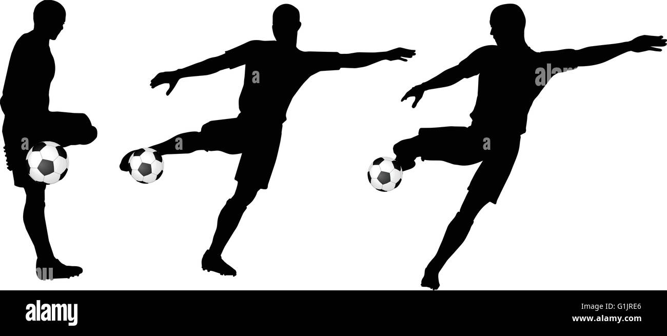 Strike Position isolated poses of soccer players silhouettes in run and strike position ...