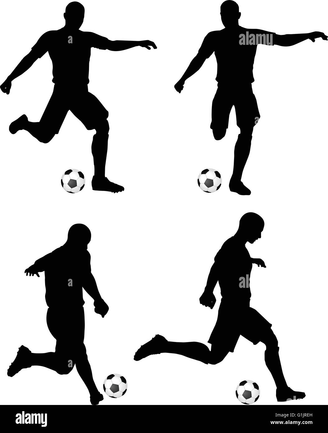 Strike Position isolated poses of soccer players silhouettes in run and strike position ...