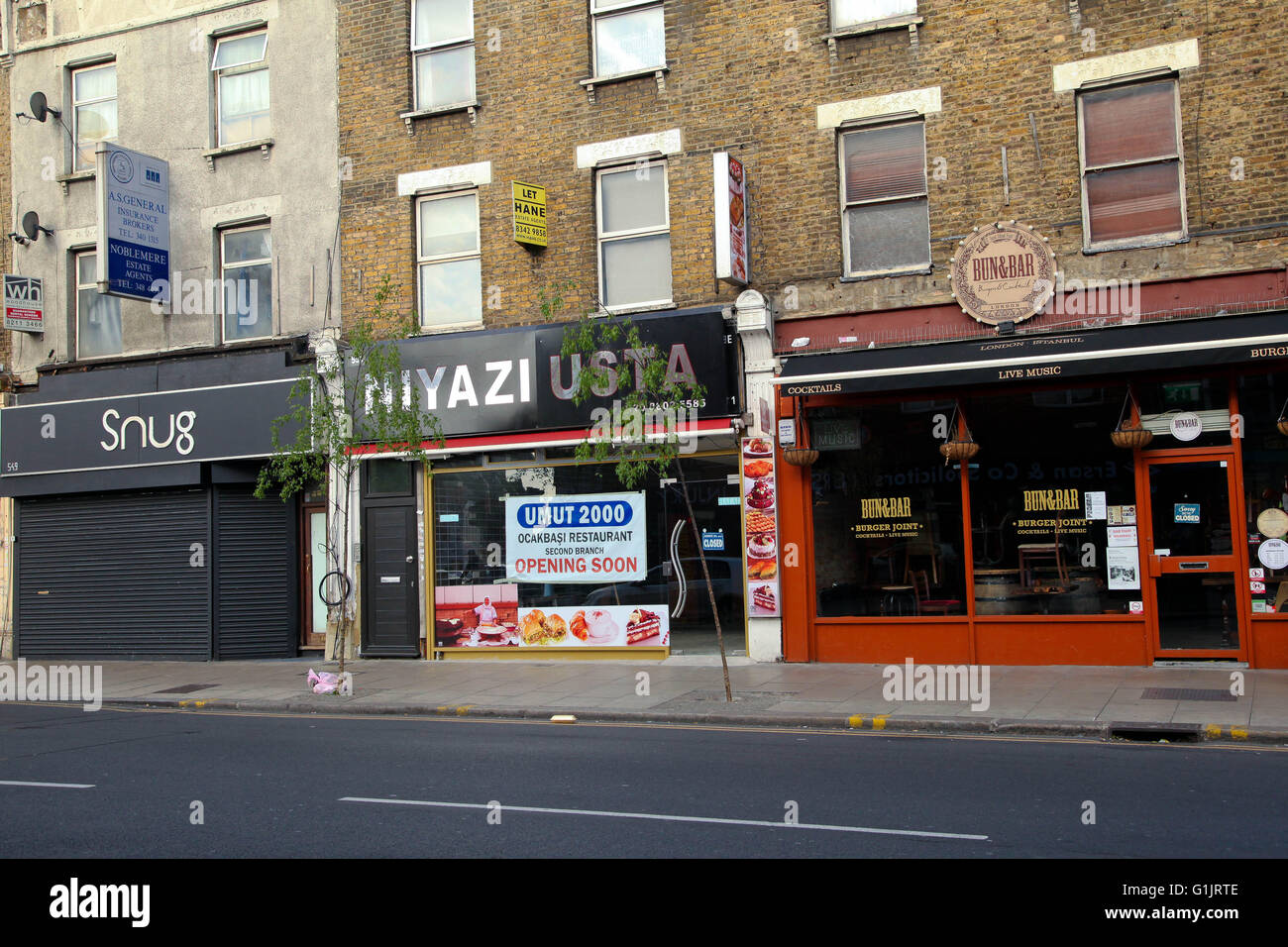 Shops and restaurants in Harringay Green Lanes, North London Stock