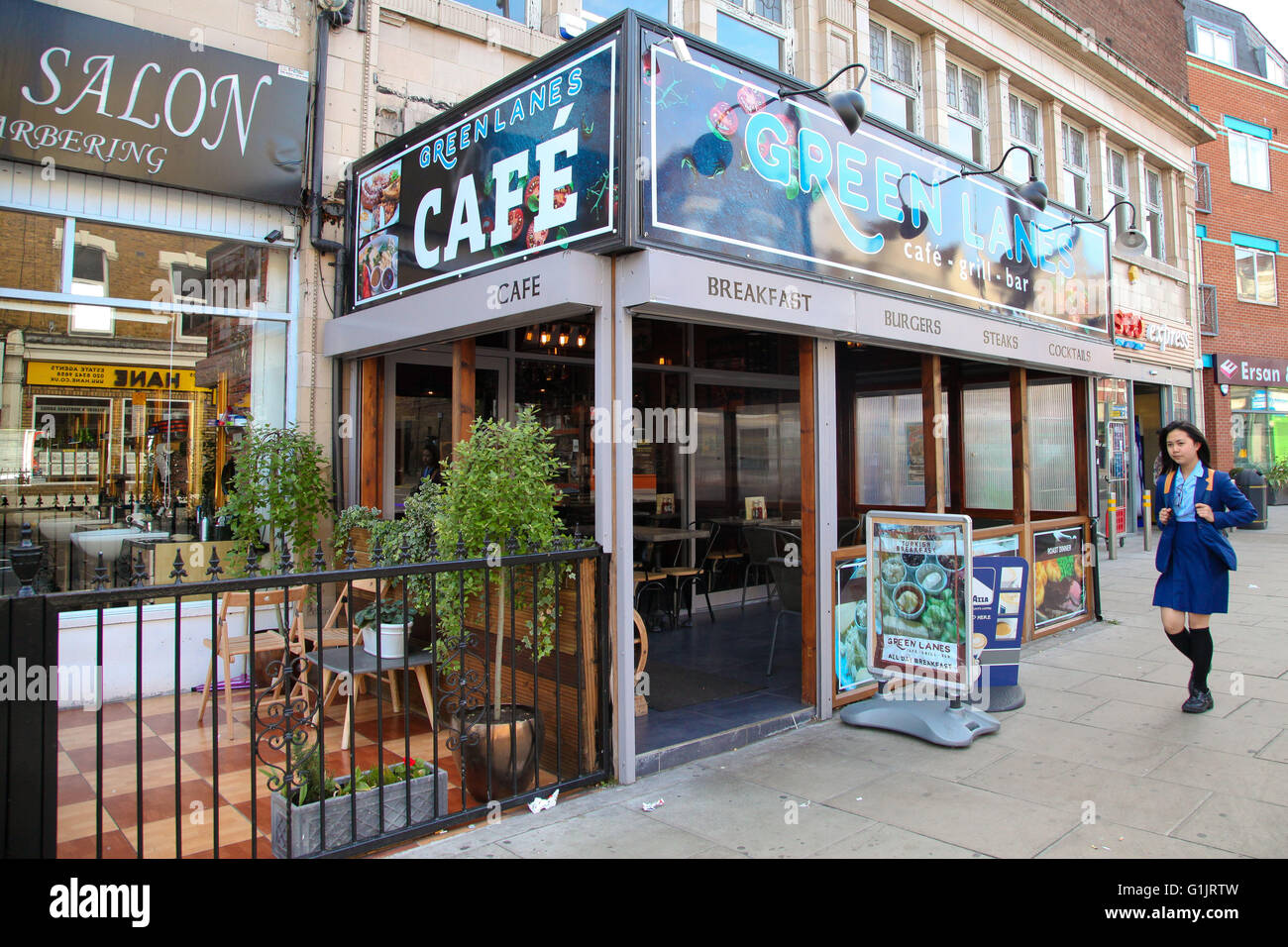 Shops and restaurants in Harringay Green Lanes, North London Stock
