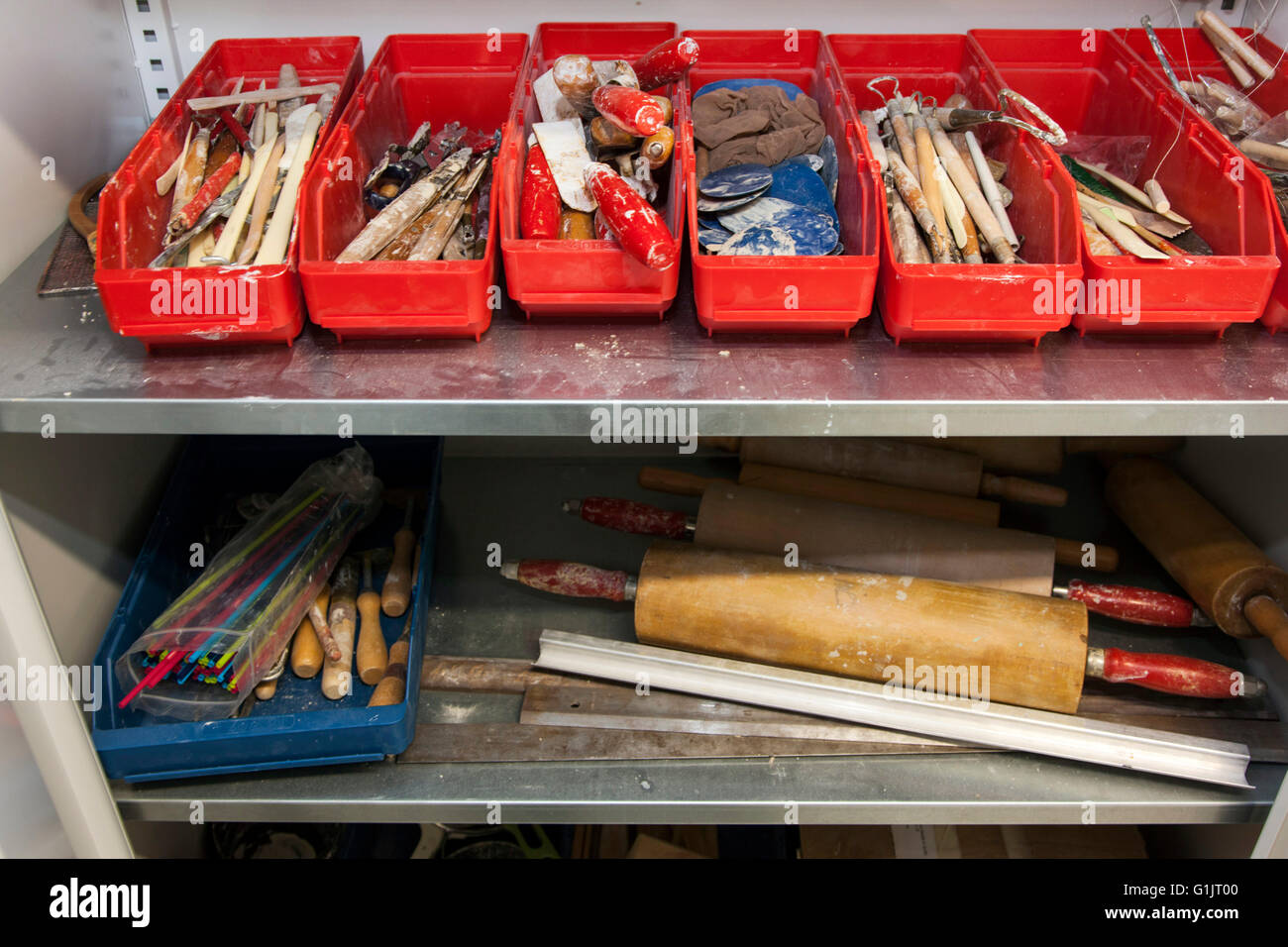 Tools In A Storage Cabinet In A Workshop Of Artist Stock Photo