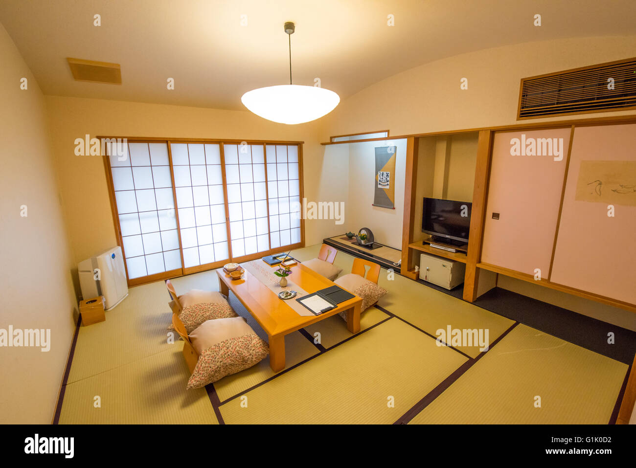 Inside a Japanese styled room with table and chairs Stock Photo Alamy