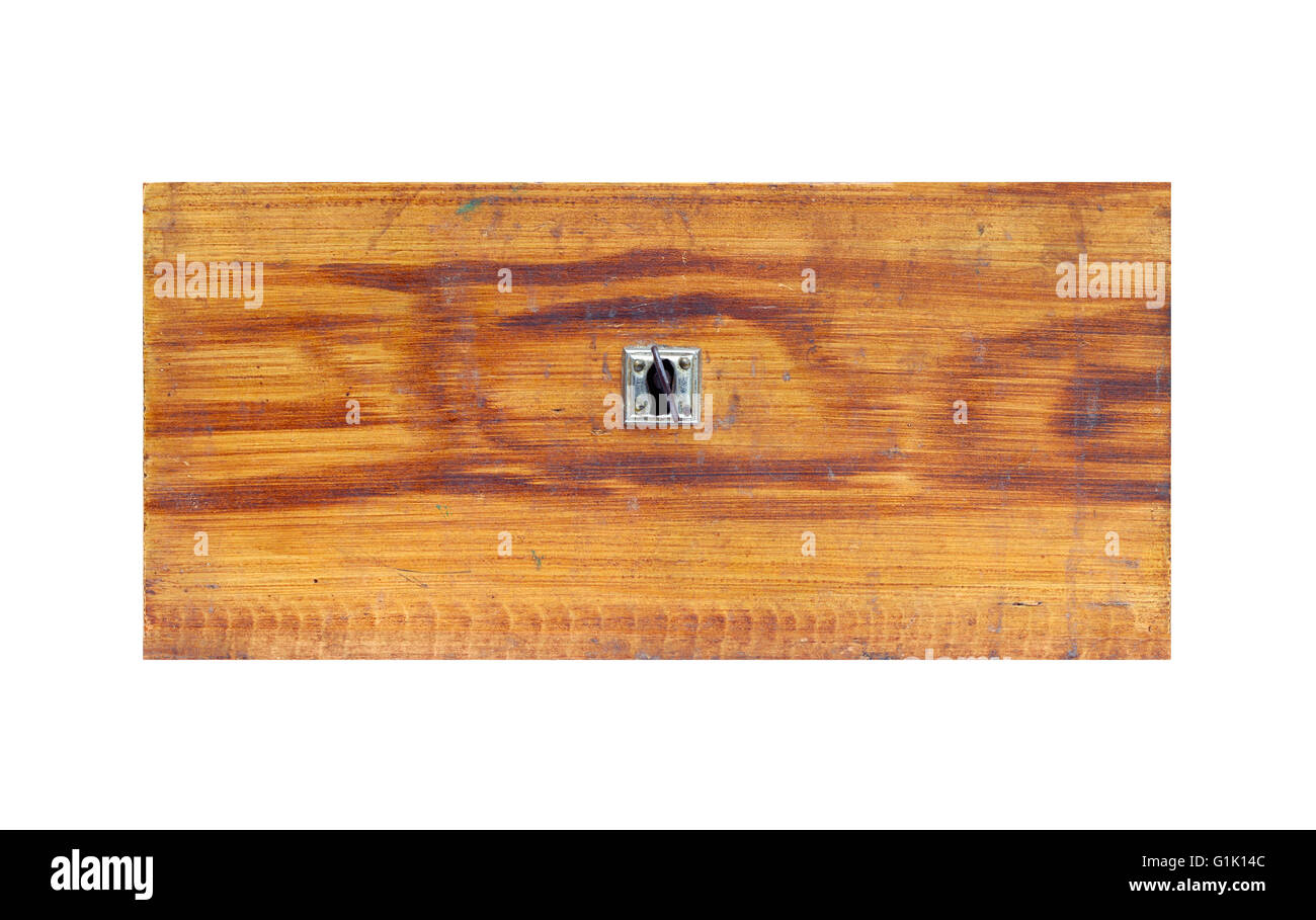 Old wooden drawer on white background - front view Stock Photo