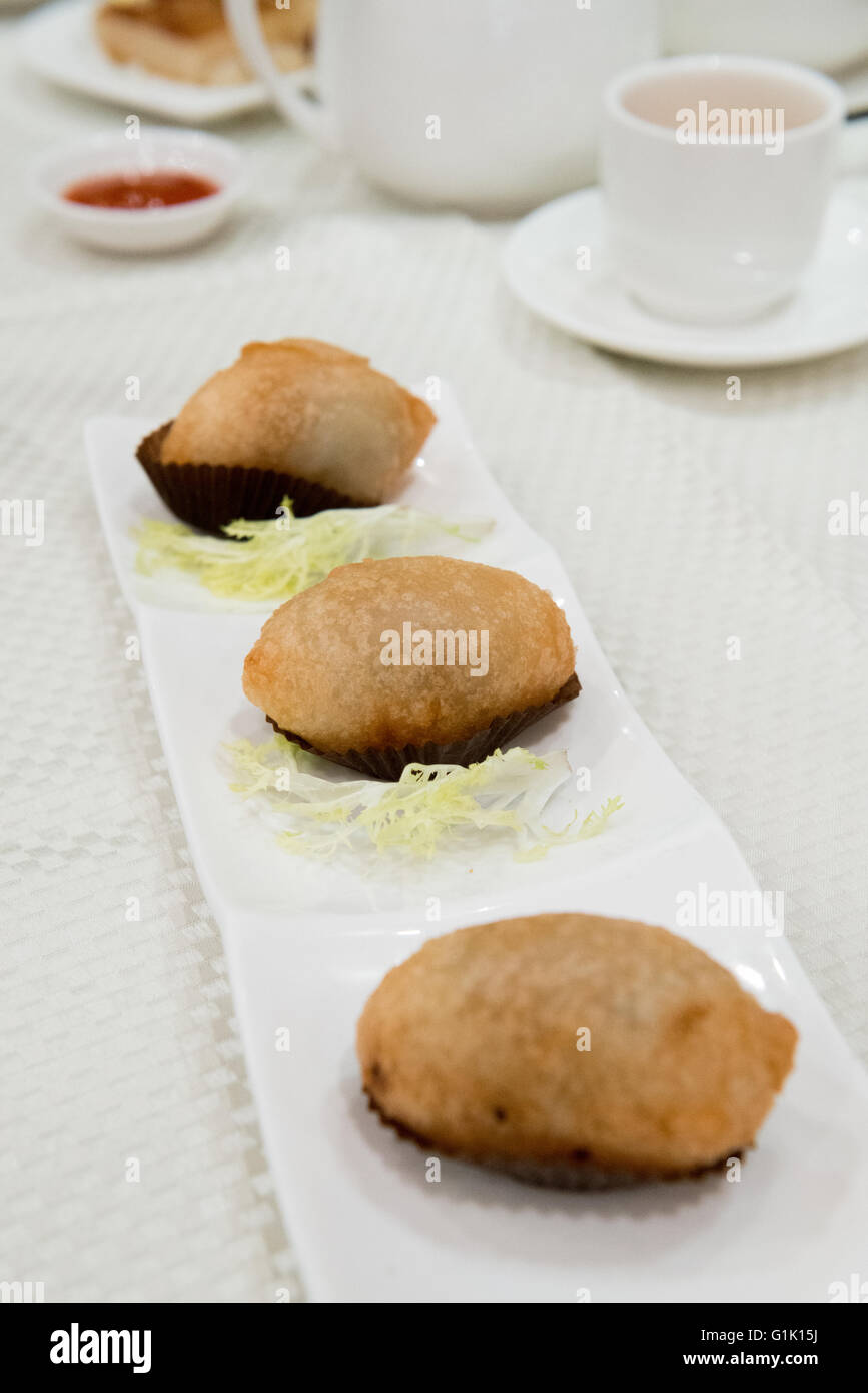 Fried Pork Dumplings, Ham Sui Gok on a plate Stock Photo