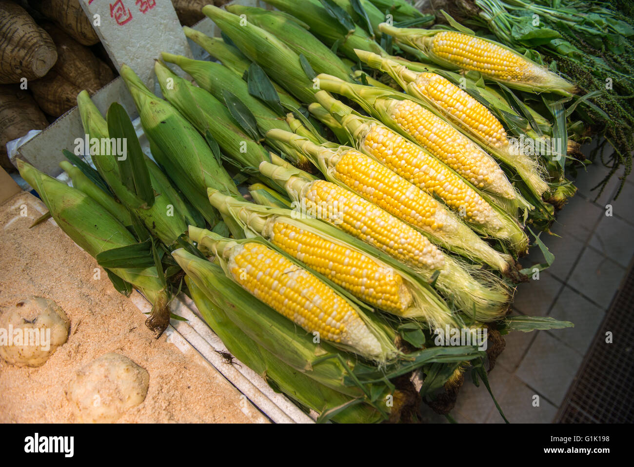 Close up of fresh yellow corn on the cob Stock Photo