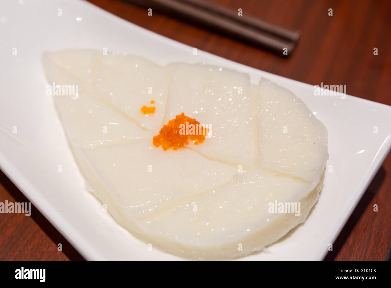 Chinese styled minced fish in shape of a leaf Stock Photo