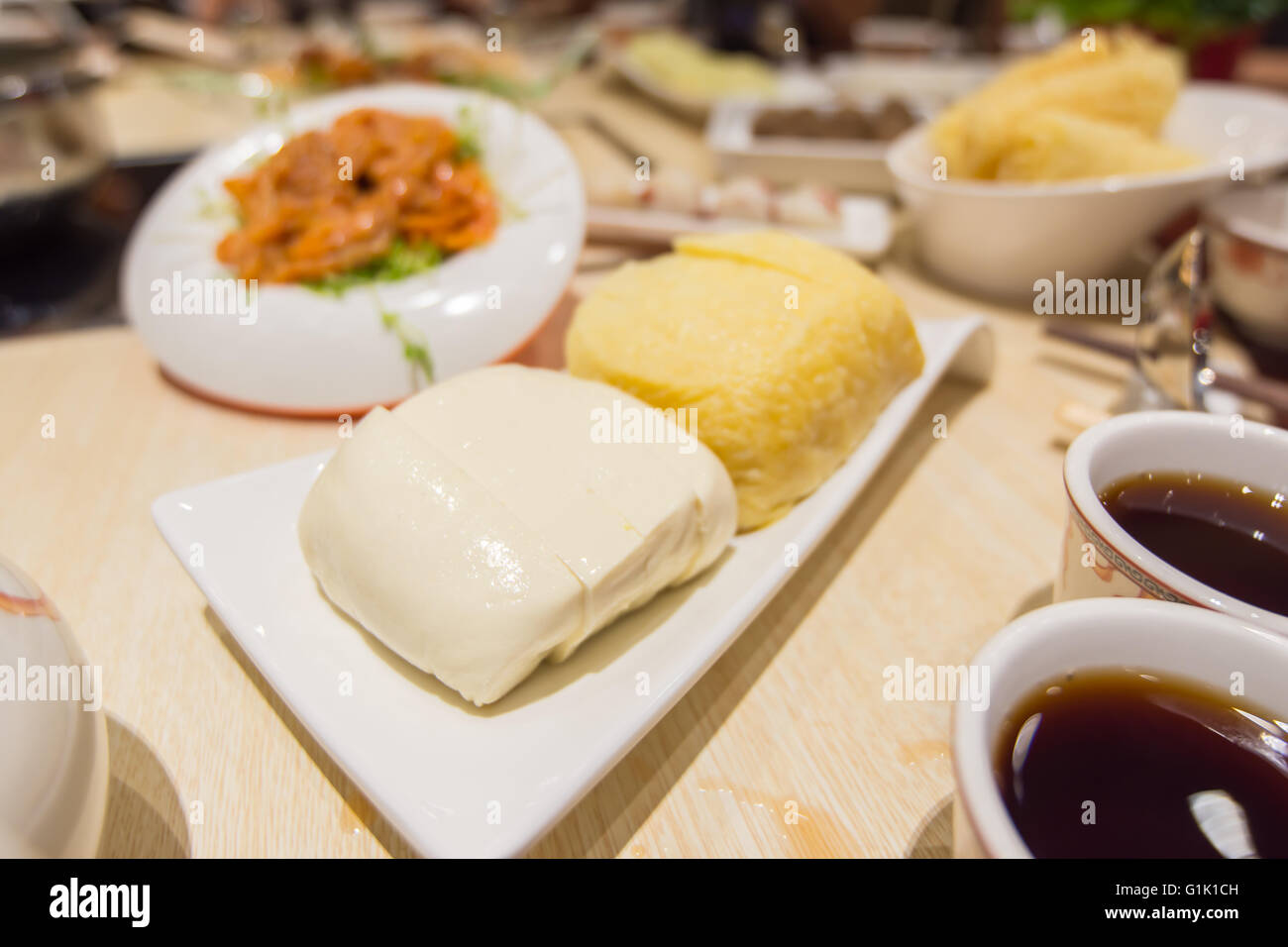 Sliced tofu on plate in Hong Kong Stock Photo