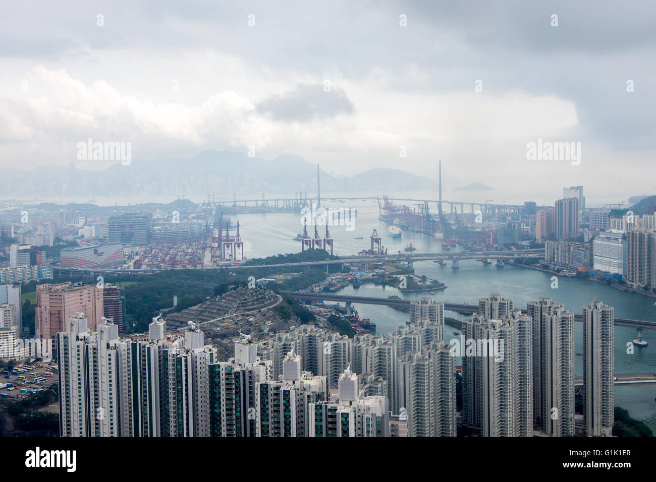 Scenic urban and river Hong Kong high rise view Stock Photo