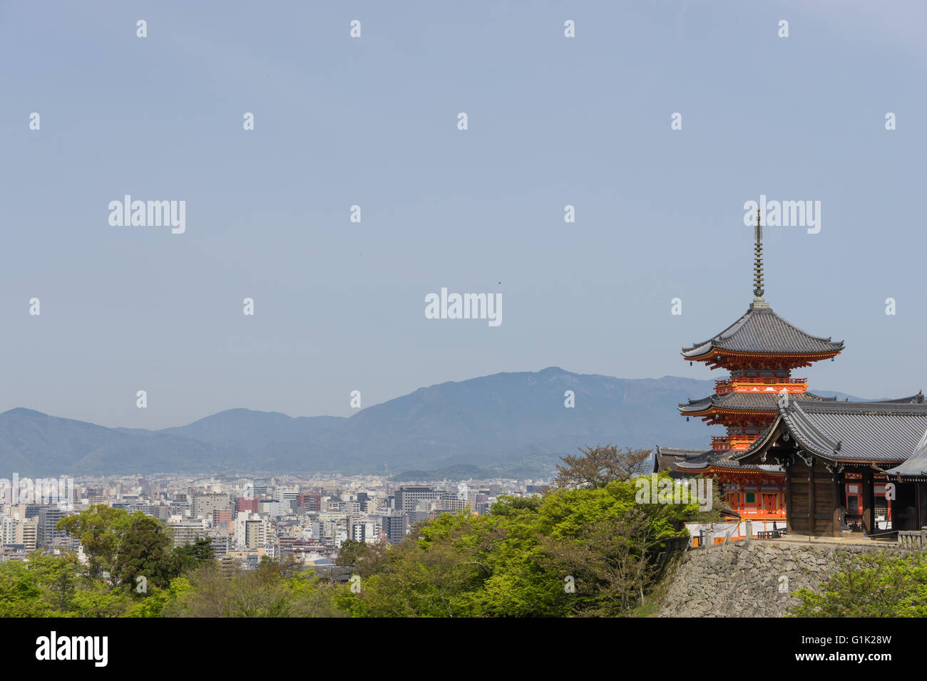 View of Kyoto and Kiyomizudera pagoda Stock Photo
