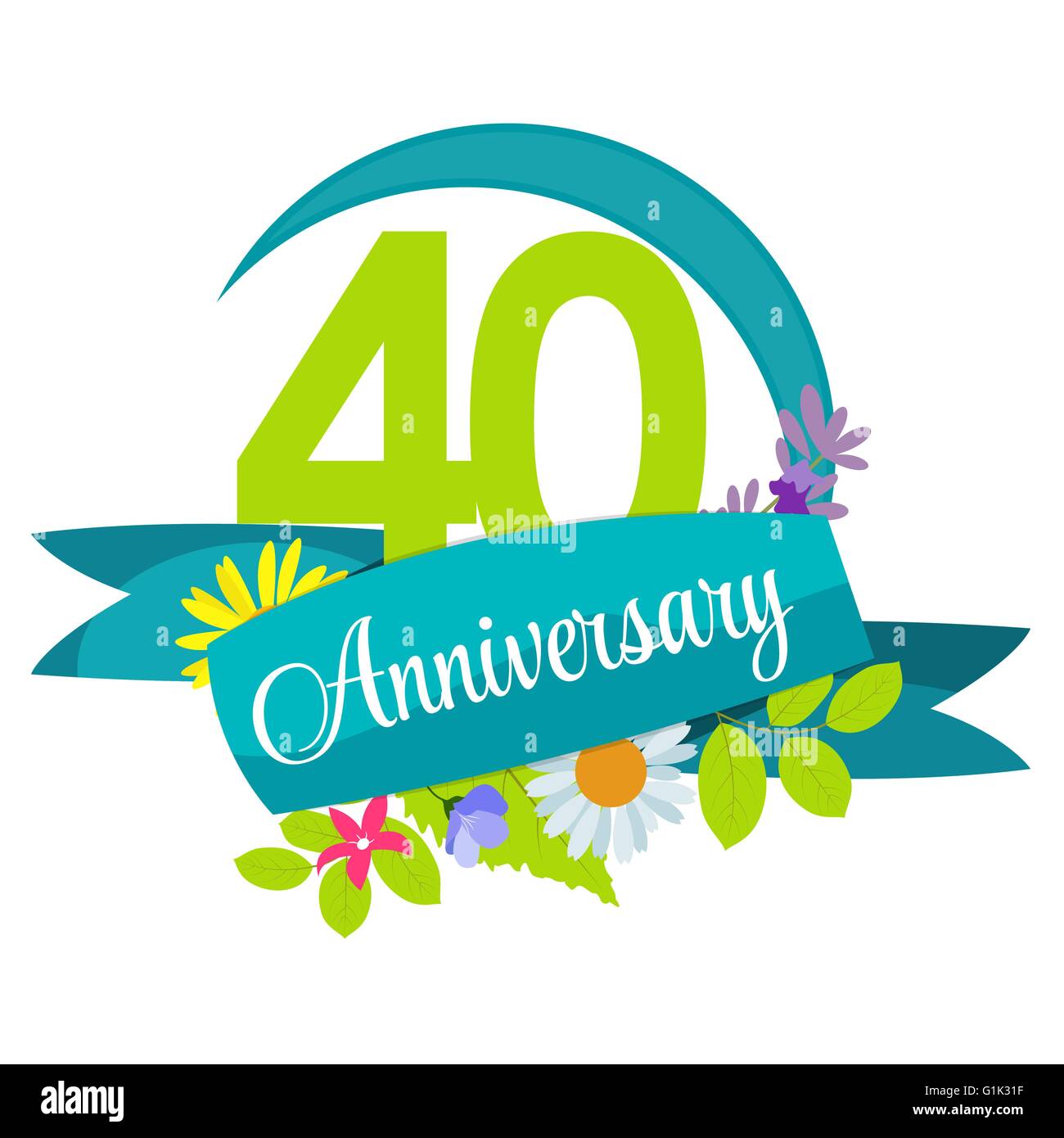 Cute Nature Flower Template 40 Years Anniversary Sign Vector Ill Stock Vector Image Art Alamy