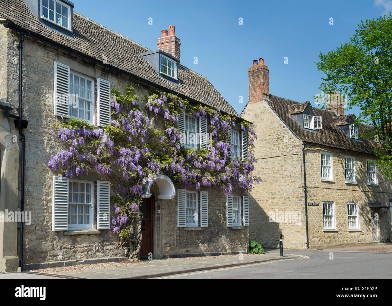 Wisteria on Chaucers house in Woodstock, Oxfordshire, England Stock Photo