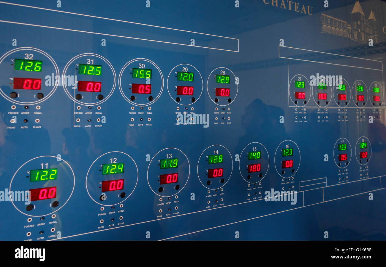 Temperature control panel of wine barrels and fermentation tanks, Wine