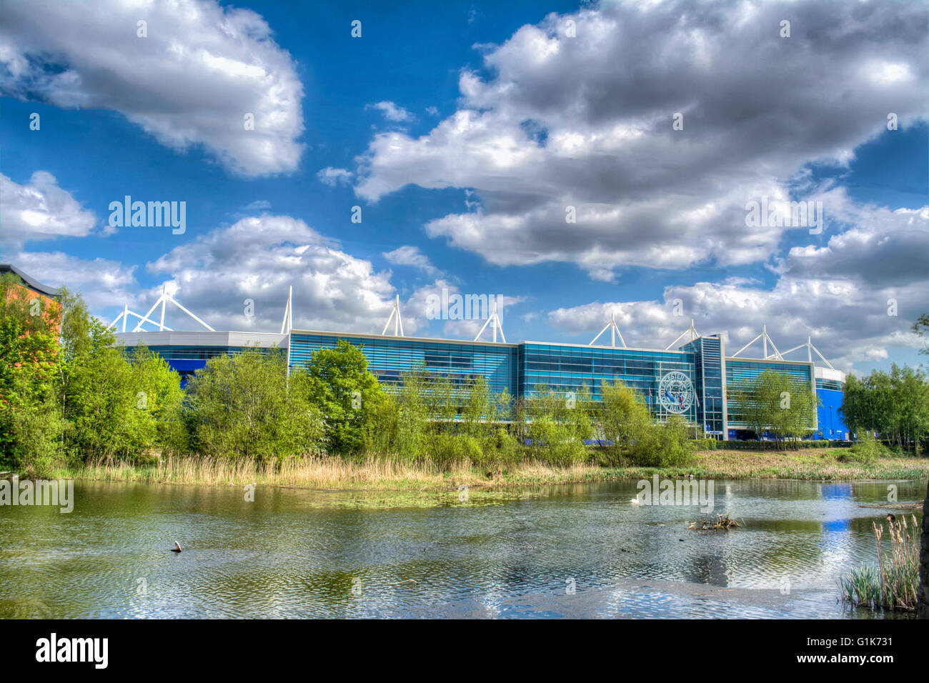 HDR Image over the River Soar to the King Power Stadium home of Leicester City the 2015/2016 Premier League Champions, Leicester Stock Photo