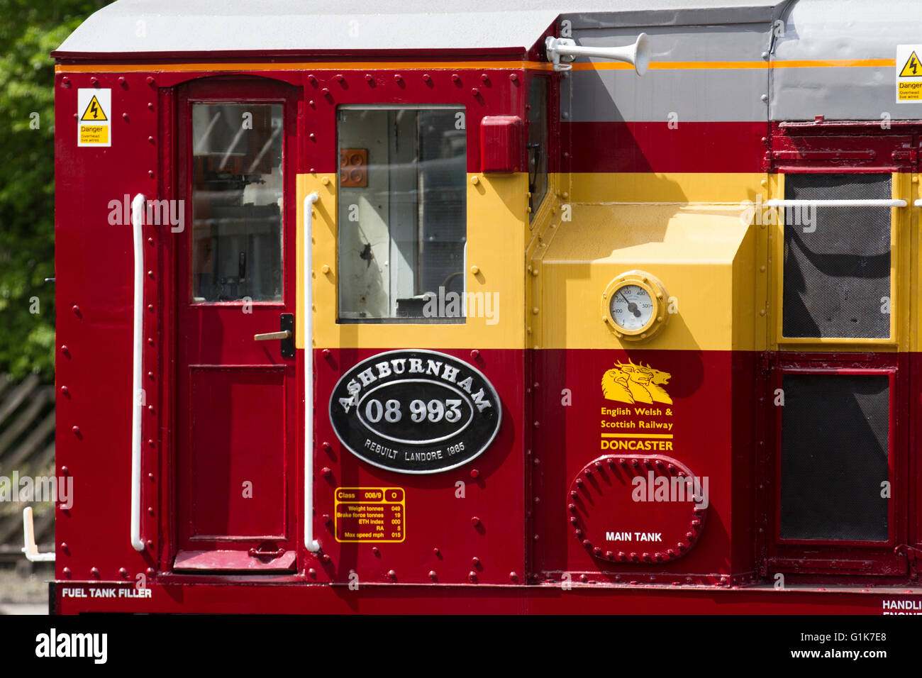 Diesel-electric shunting locomotive at Haworth,  North Yorkshire, UK.  British Railways Class 08 Diesel Electric 0-6-0 Shunter No. D3759 / 08 993. Stock Photo