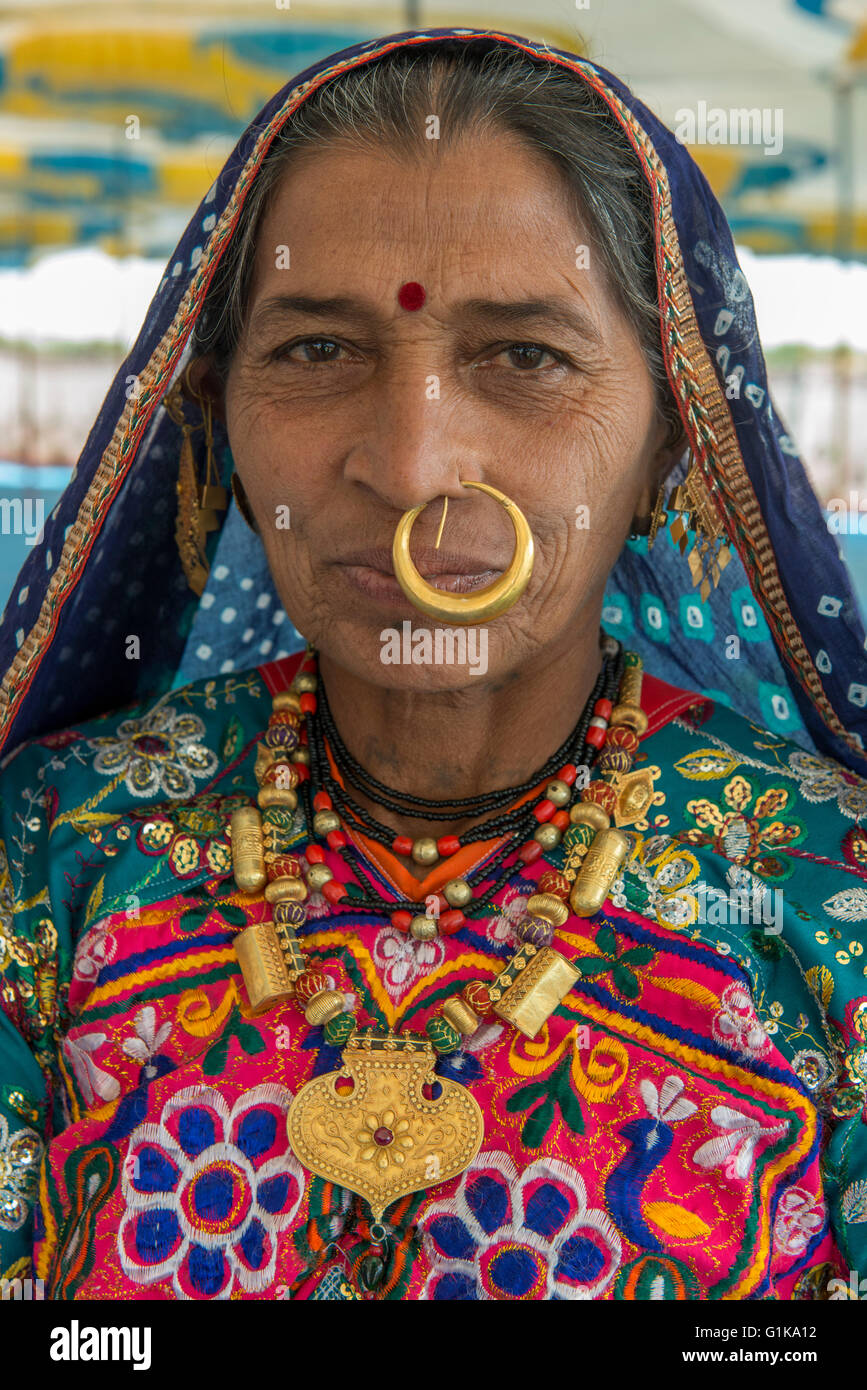 Vagria Ahir Lady With Jewellery, Kutch Stock Photo