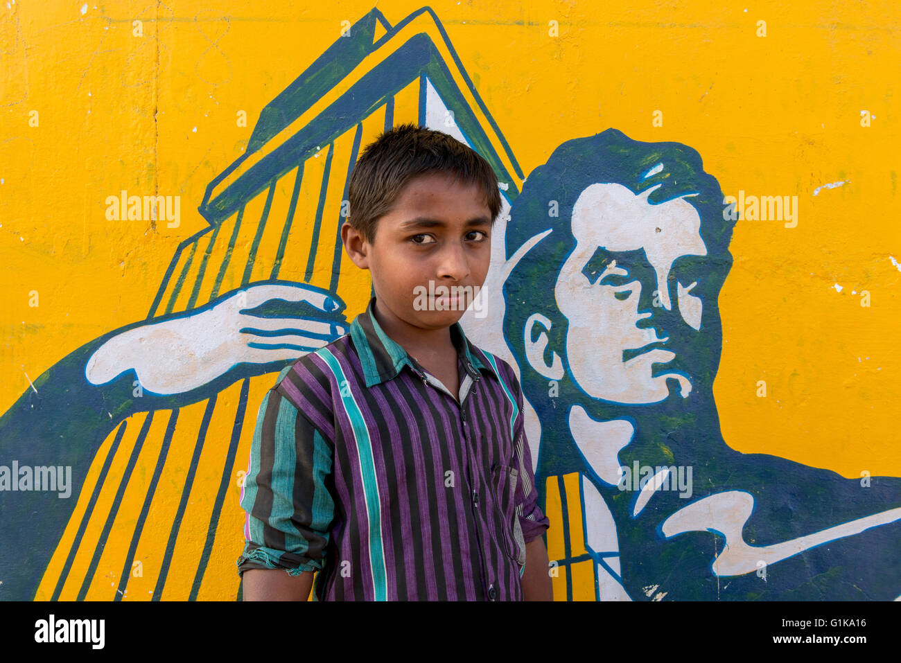 Ambuja Cement Advert Boy, Kutch Stock Photo