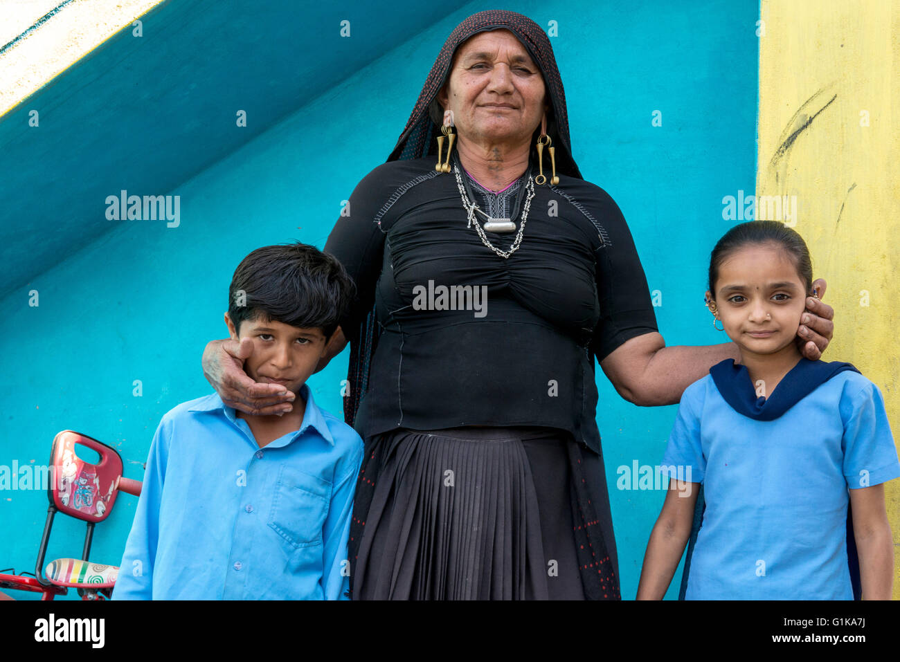 Kutchi Rabari Mother And Children, Kutch Stock Photo