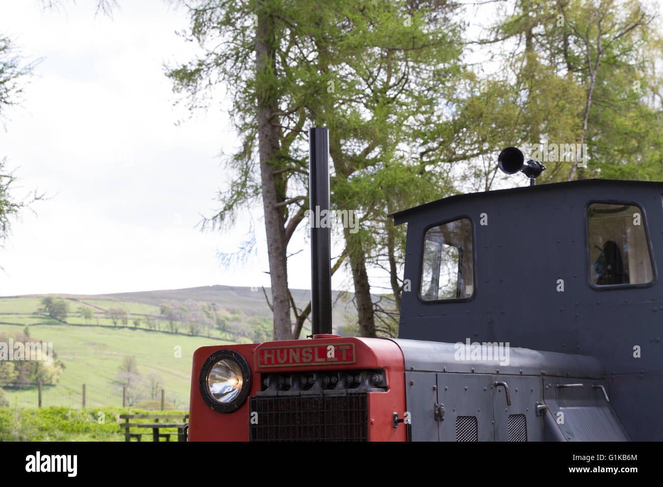 Hunslet diesel locomotive on the South Tynedale Railway, a narrow gauge heritage and tourist line Stock Photo
