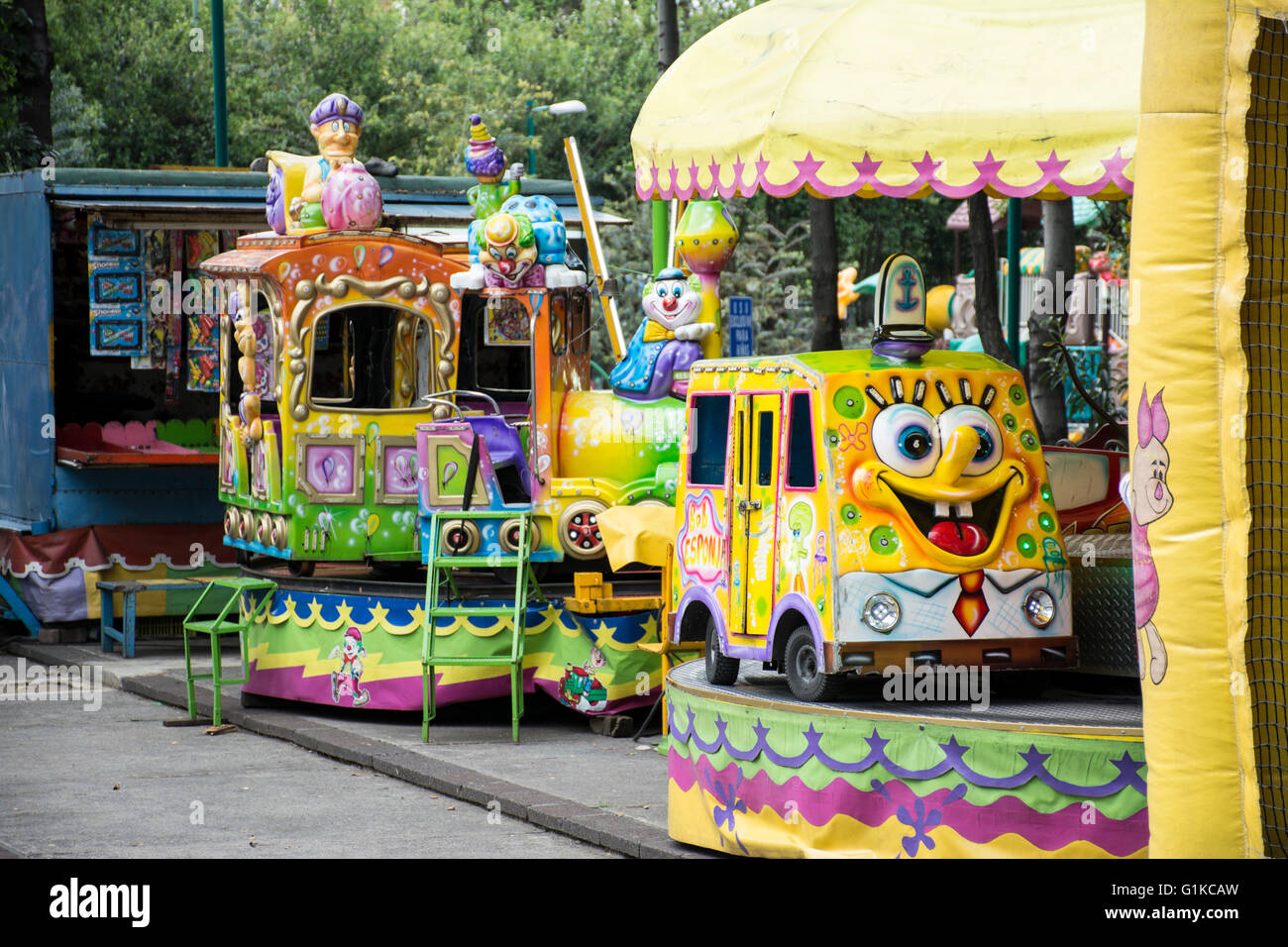 Sponge bob fair attraction on local park. Mexico City, Mexico. Stock Photo