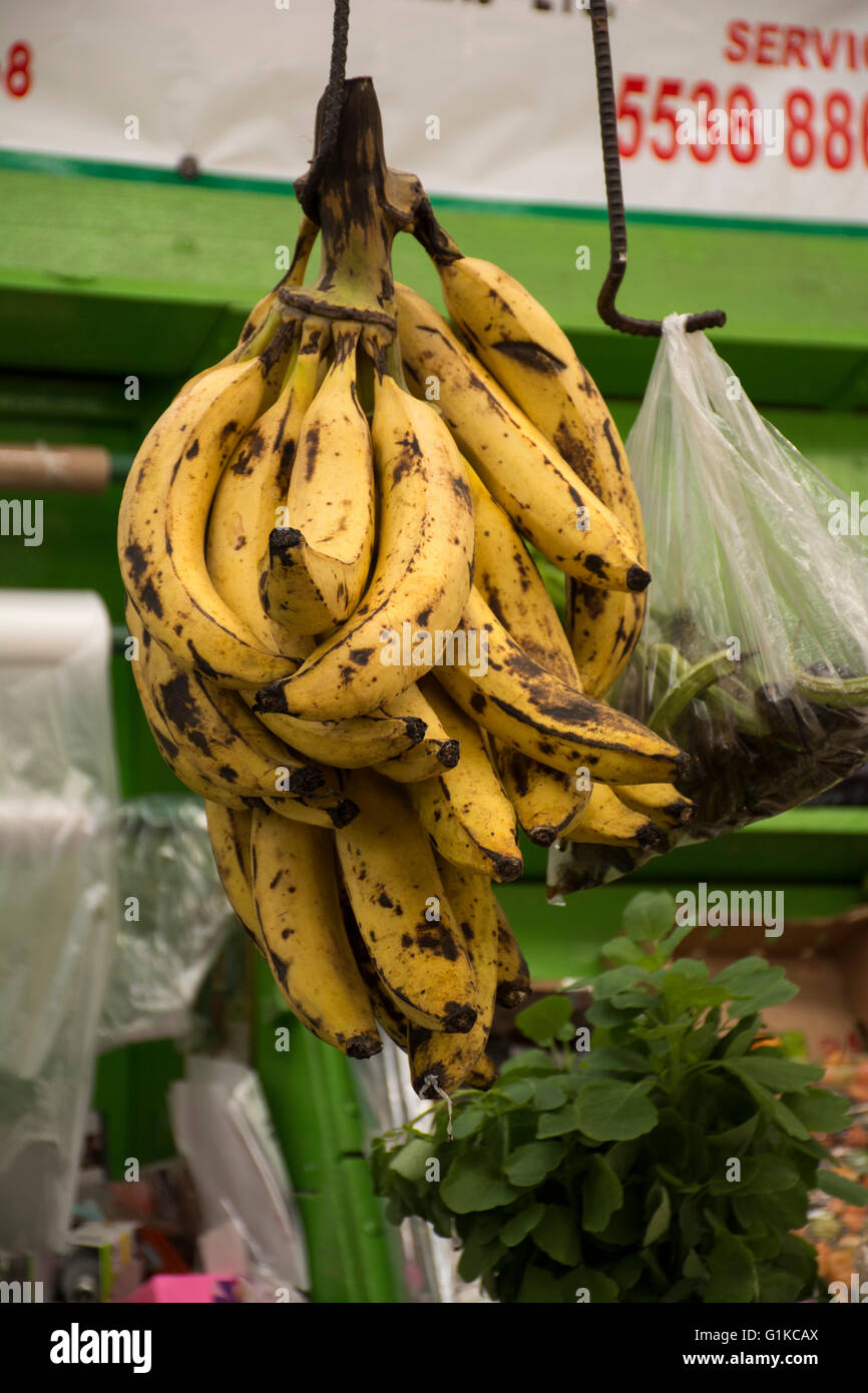 Bananas hanging for display in a market, mexico city, mexico Stock