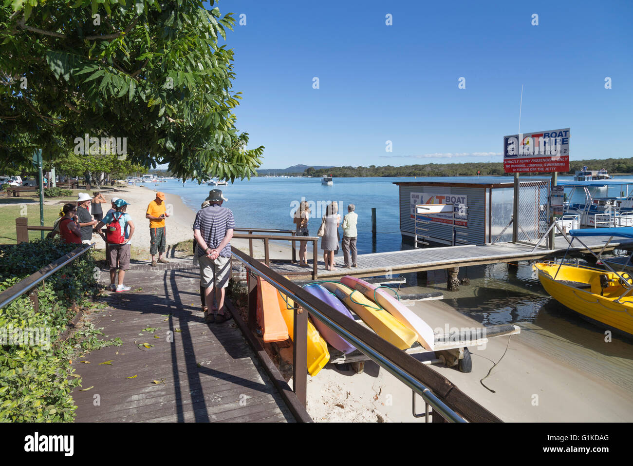 Passengers waiting to Board the Noosa Ferry at Noosaville Stock Photo