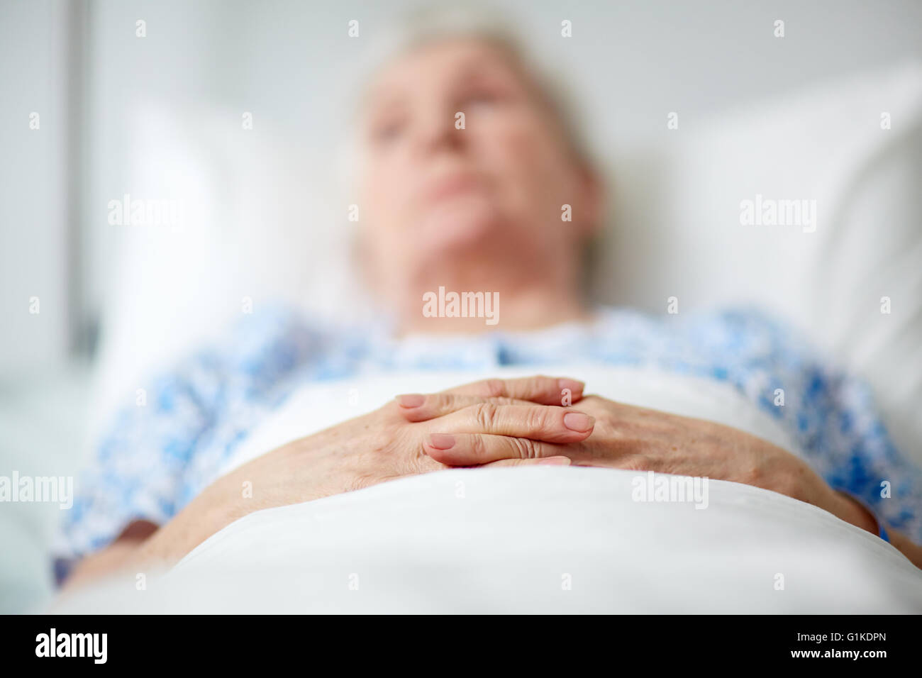 Senior woman in hospital Stock Photo