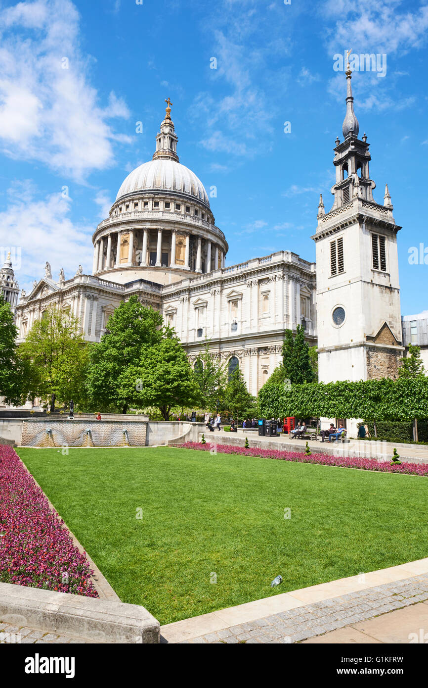 Saint Paul's Cathedral From Festival Gardens The School Tower To The Right London UK Stock Photo