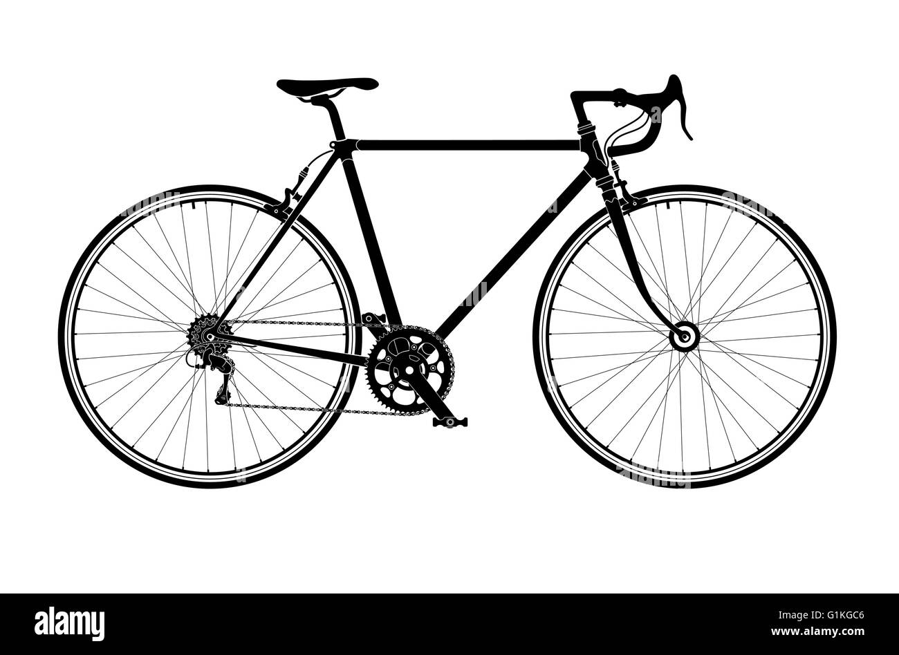 Classic mens town, road bike silhouette, detailed vector illustration Stock Vector
