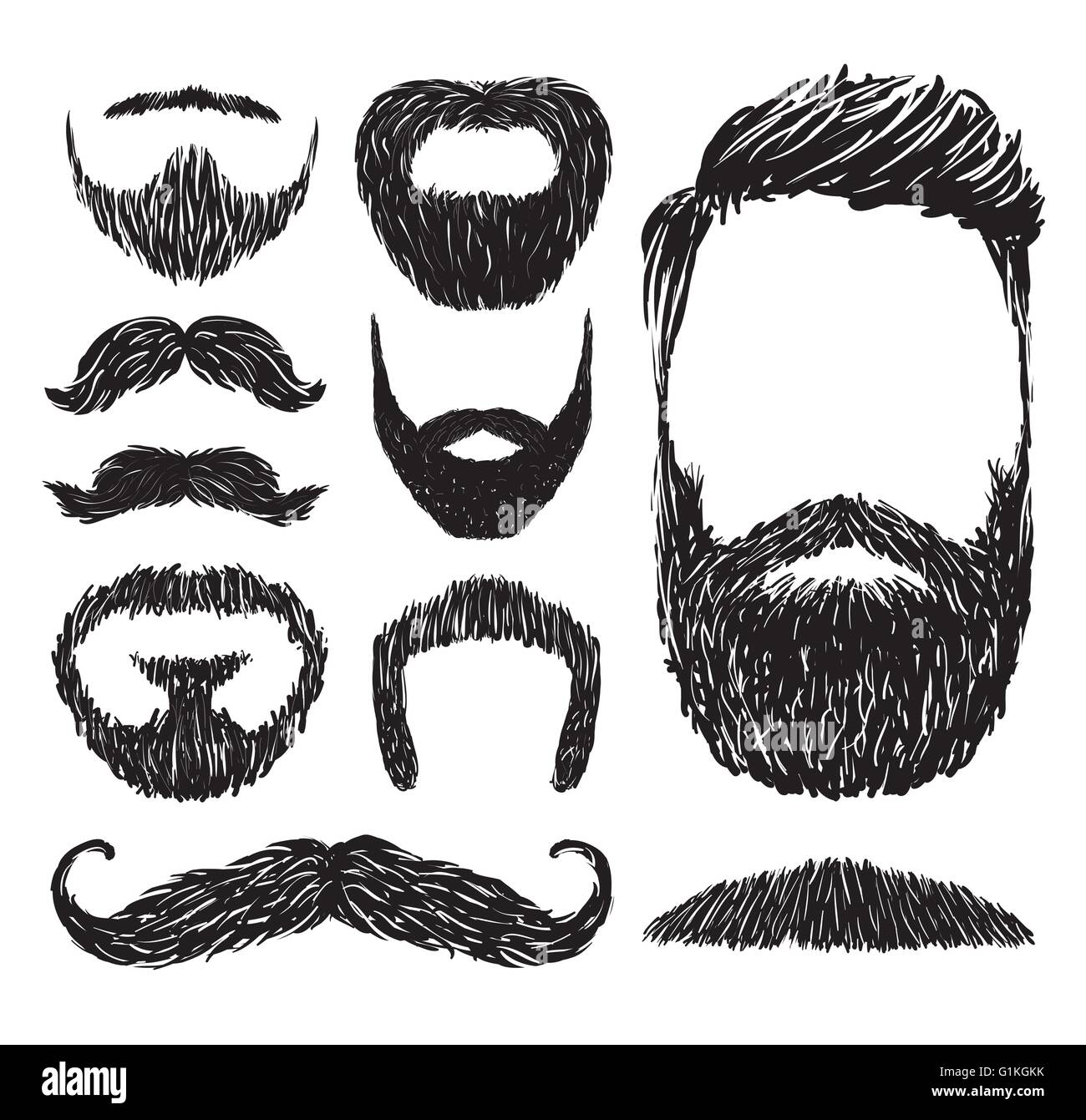 Set of mustache and beard silhouettes, vector illustration Stock Vector