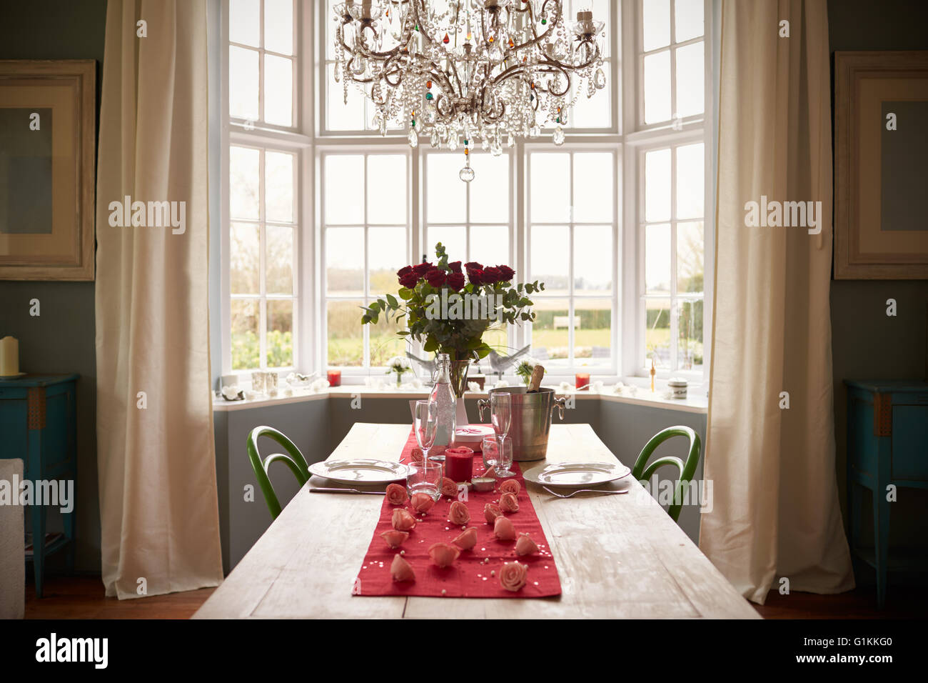 Table Setting For Romantic Valentines Day Meal Stock Photo