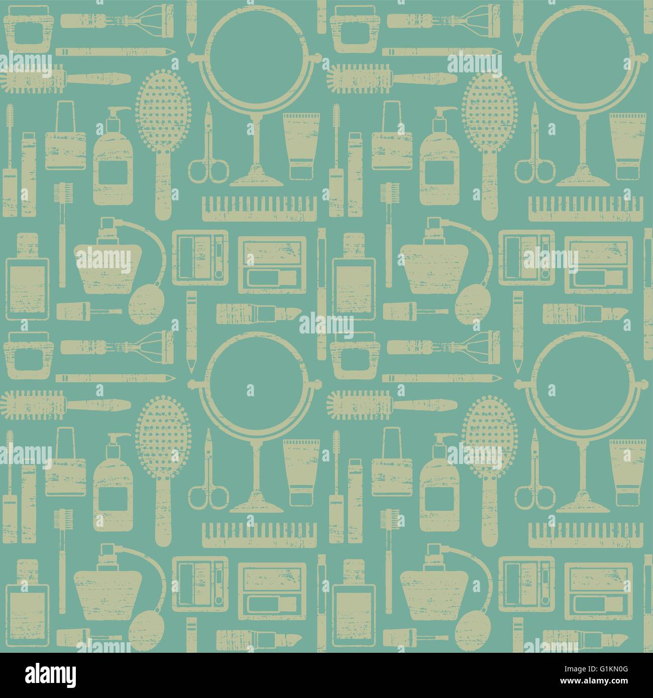 Vintage vector seamless pattern background with various cosmetic ...