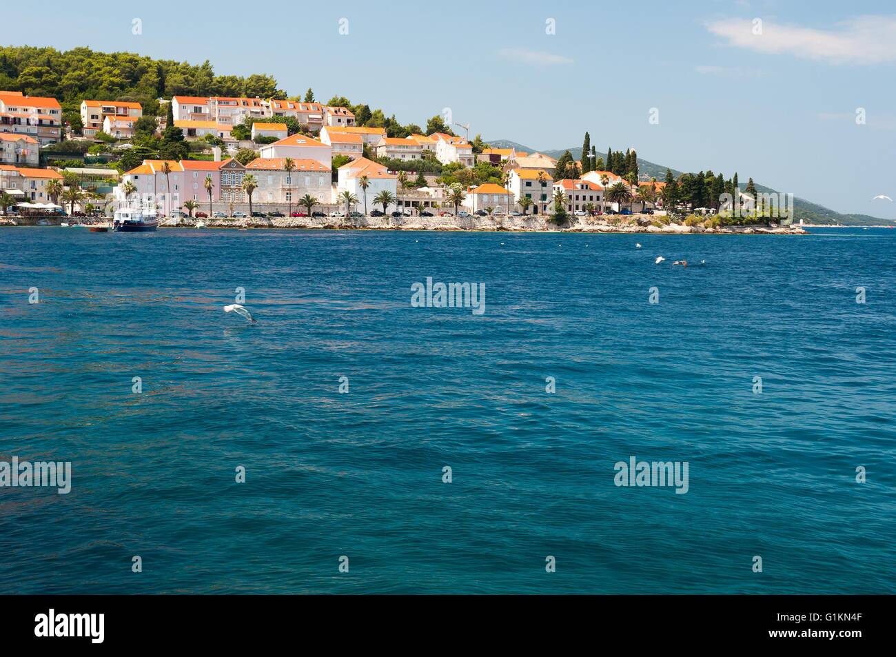 Town Korcula on island Korcula in Croatia. Korcula is known as the town in which Marco Polo was born. Stock Photo