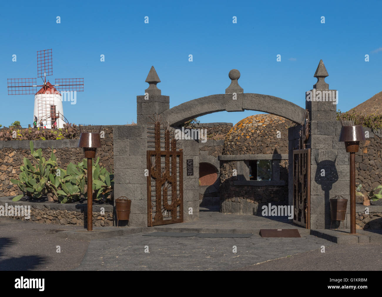 Entrance gates to the Lanzarote Cactus Garden. Designed by César Manrique. Stock Photo