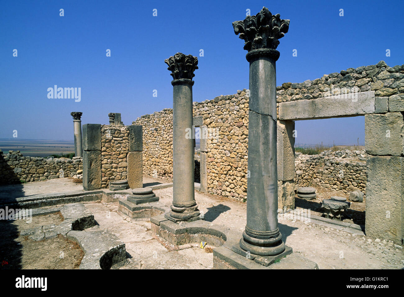 Morocco, Volubilis, ancient roman city, House of the Columns Stock Photo