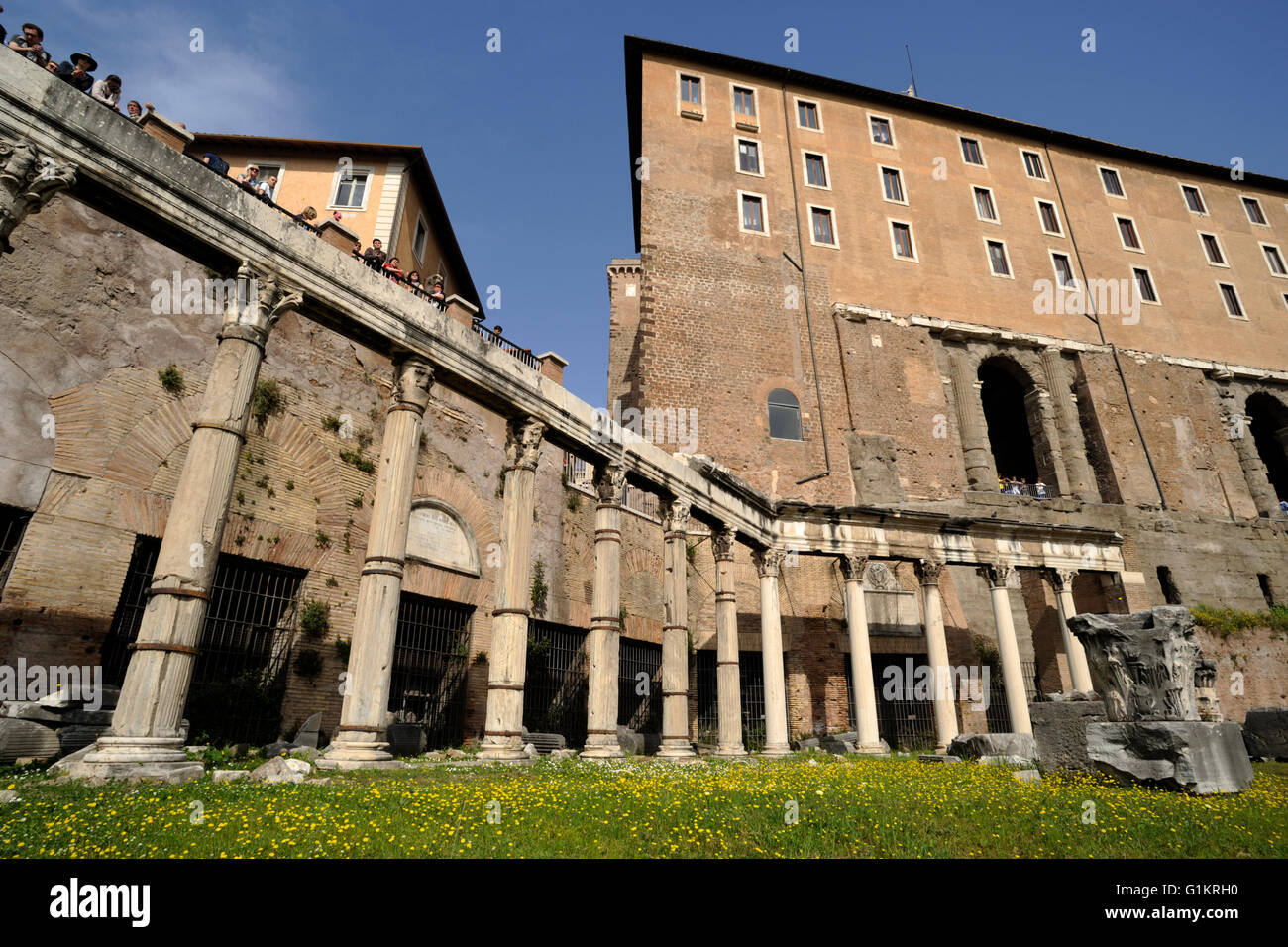 Italy, Rome, Roman Forum, Portico degli Dei Consenti (Portico of the Harmonious Gods) and Tabularium on the Capitoline Hill Stock Photo