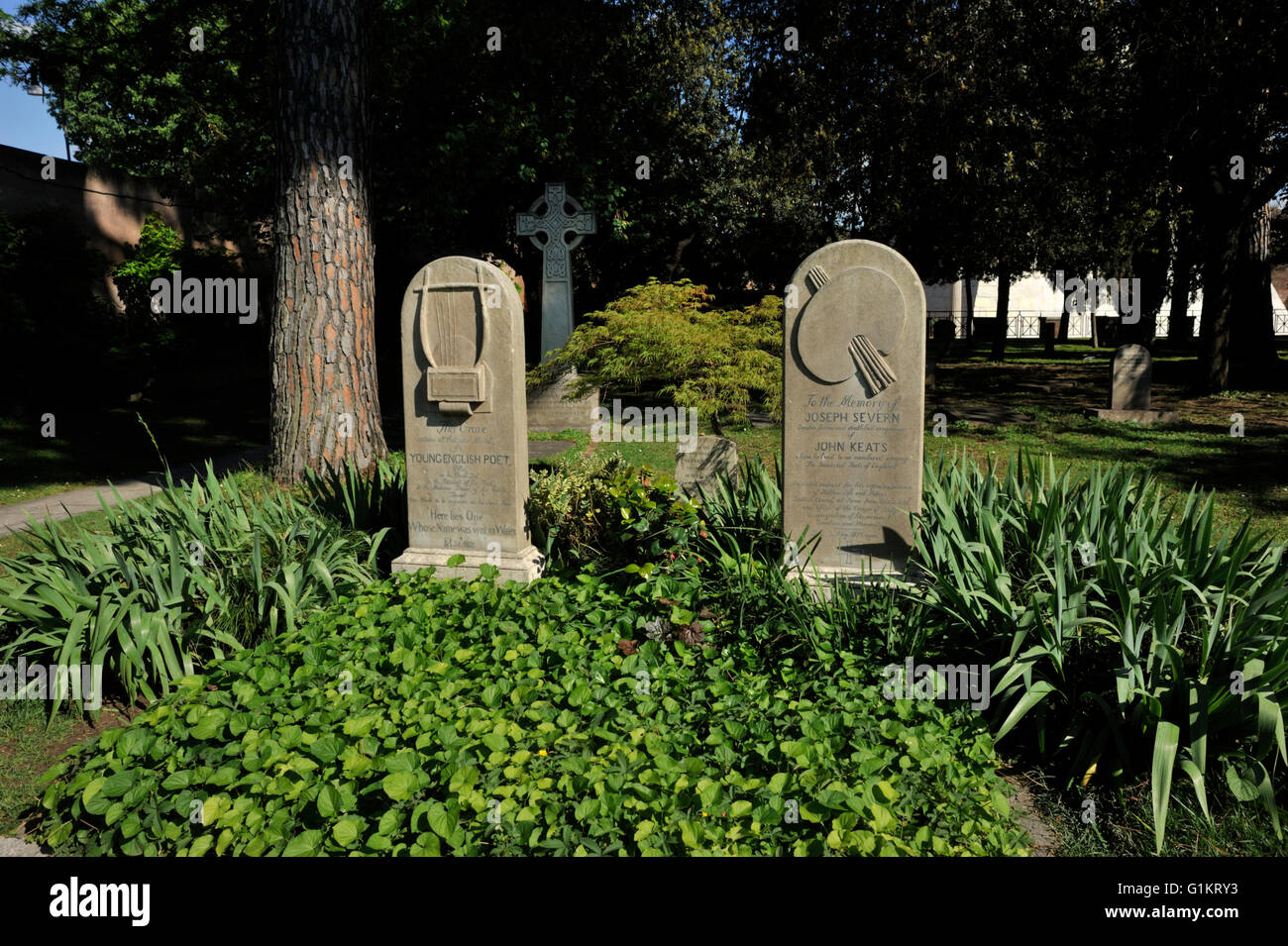 italy, rome, protestant cemetery, graves of john keats and joseph severn Stock Photo