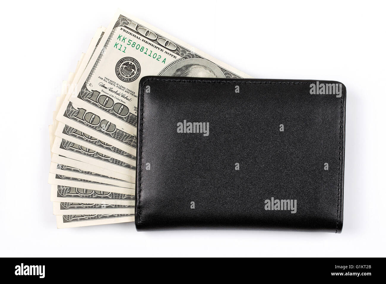 Black wallet with American dollars Stock Photo