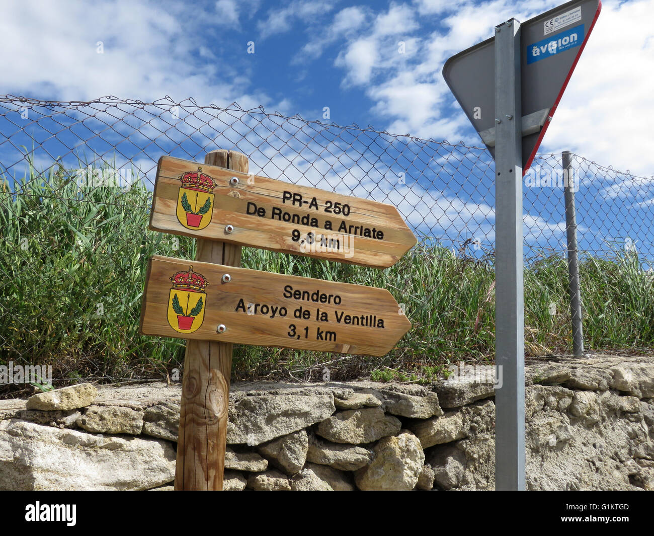 signpost for hikers at Arriate, Andalusia Spain Stock Photo