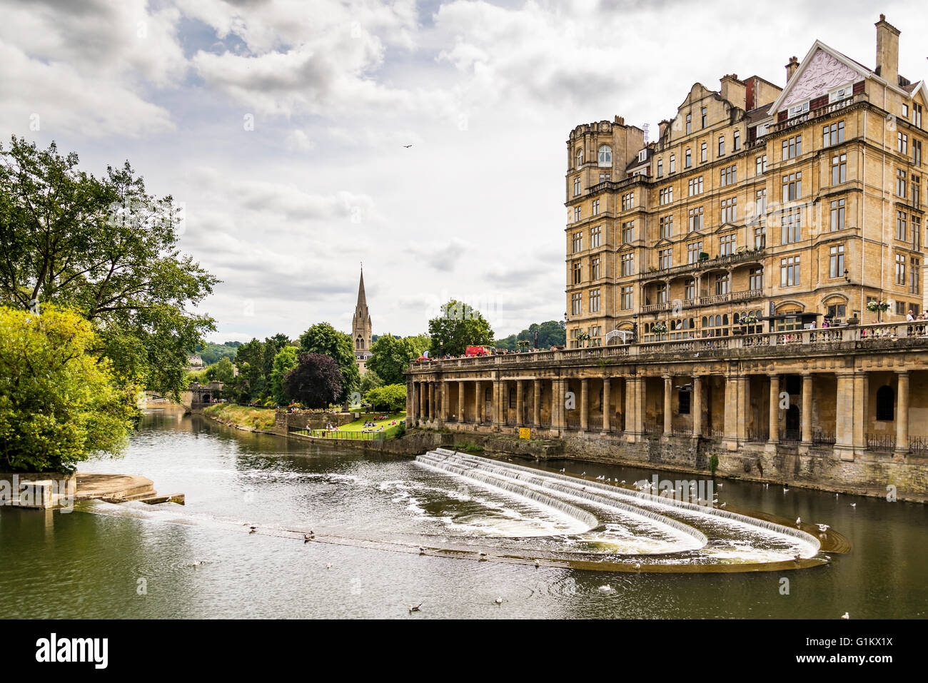 iew of the Empire Hotel on River Avon on July 18, 2015 in Bath, England Stock Photo