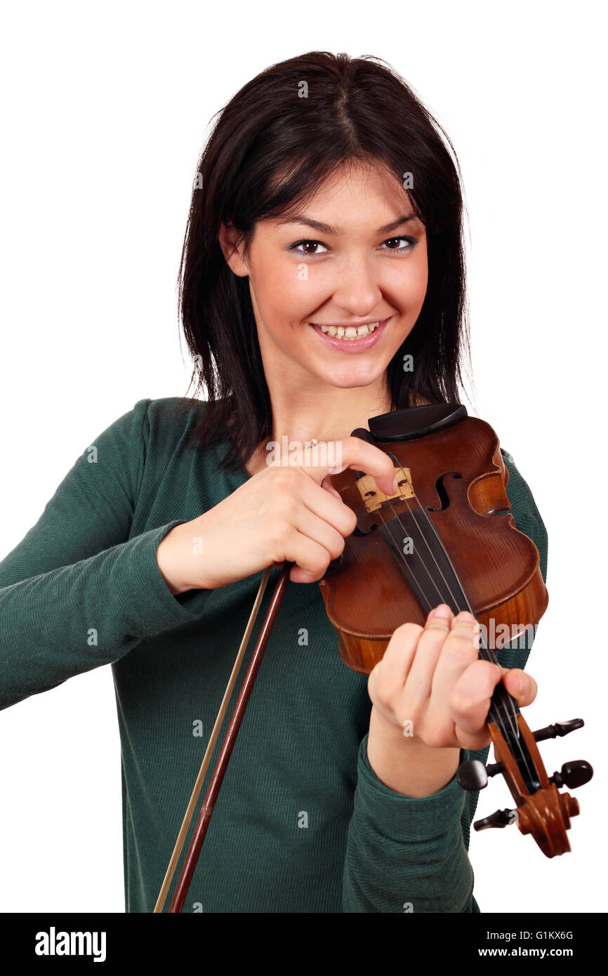 happy girl with violin Stock Photo - Alamy